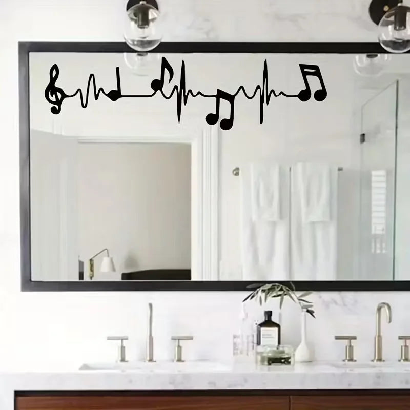 1pc Contemporary Music Piano Notes Wall Decal, Pre-pasted Plastic Electrocardiogram Graphic, Semi-matte Finish, Rectangle Shape
