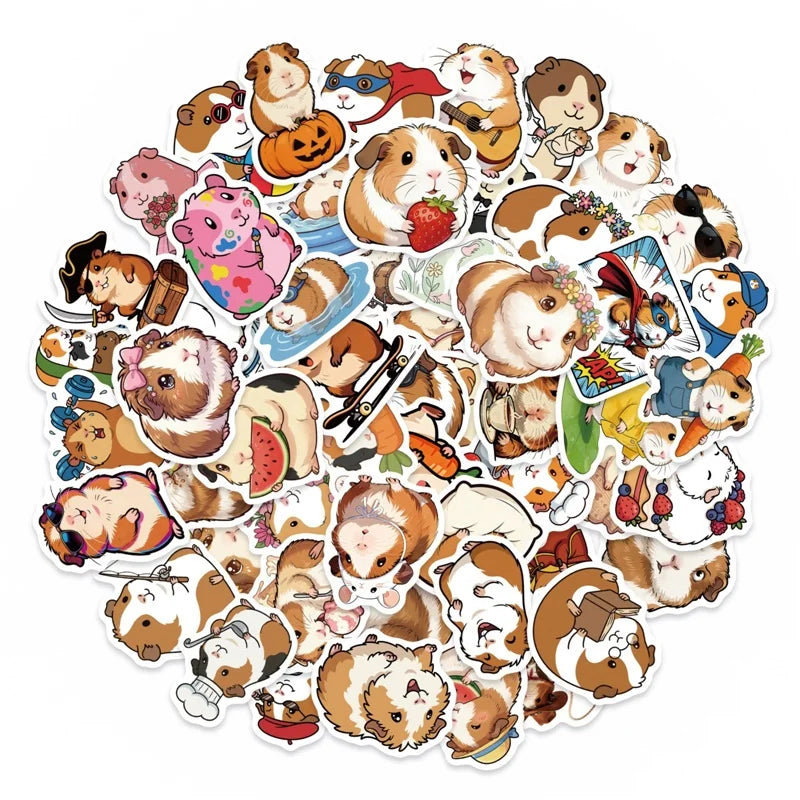 10/30/56PCS Cartoon Guinea Pig PVC Sticky Sticker Stationery DIY Children's Laptop Luggage Skateboard Decoration Scrapbooking