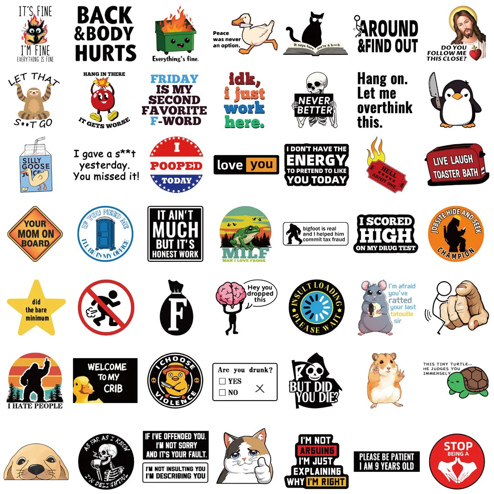 50PCS Prank Meme Stickers Harajuku Decals DIY Fashion Graffiti Decals Luggage Notebook Bike Gift Phone Suitcase Sticker