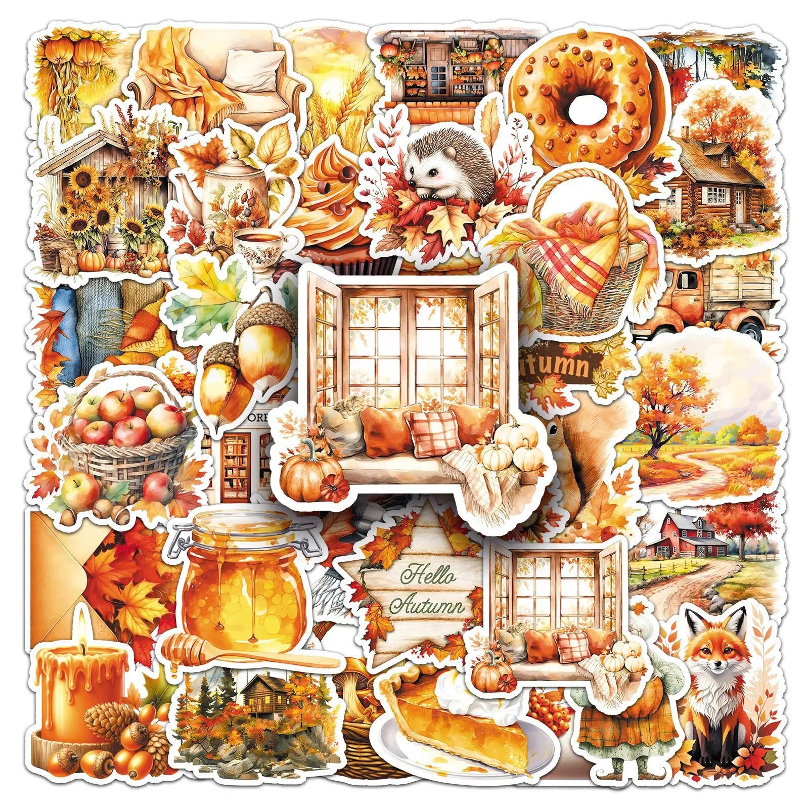 50/100PCS Golden Autumn Stickers Season Autumn Cartoon Autumn Yellow Fallen Leaf Waterproof Decorative Stickers