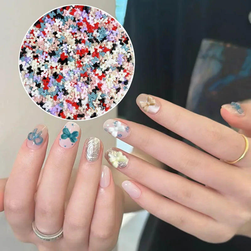 100PC Mini Bow Nail Resin Charms Jewelry 3D Mixed Colors Bow Japanese Nail Decoration Accessory Supplies Cute Nail Art Parts DIY