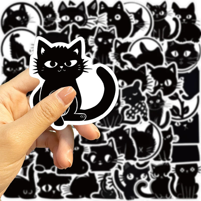 10/30/50PCS Kawaii Black Cat PVC Sticker Aesthetic Children's Decoration Scrapbooking for Kids Korean Stationery School Supplies