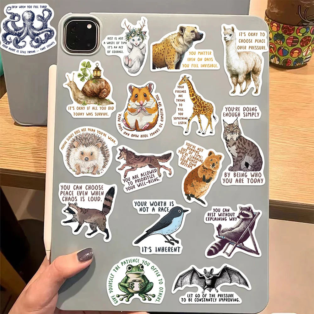50PCS Medieval Animal Quotes Fun Stickers DIY Handmade Album Fixed Phone Laptop Stickers Toy