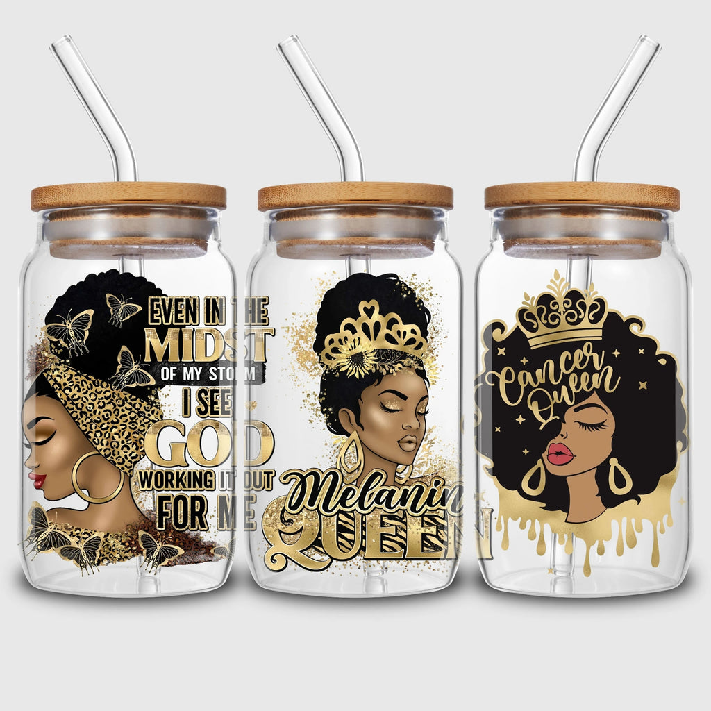 5 Sheets Queen UV DTF Cup Stickers, DTF Friction Transfer Stickers, Waterproof Black Girl Transfer Stickers