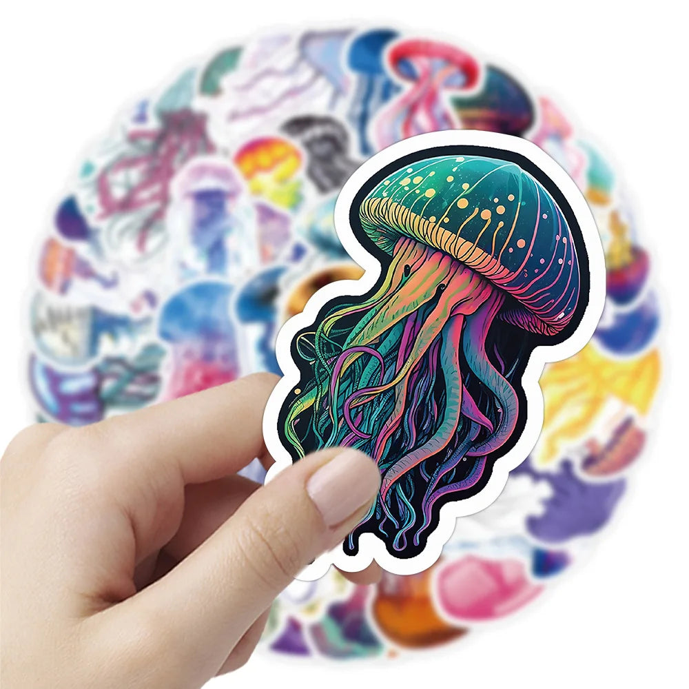 53Pcs Jellyfish Stickers Pack, Cartoon Aesthetic Vinyl Waterproof Sticker Decals for Water Bottle, Laptop, Phone, Scrapbooking,