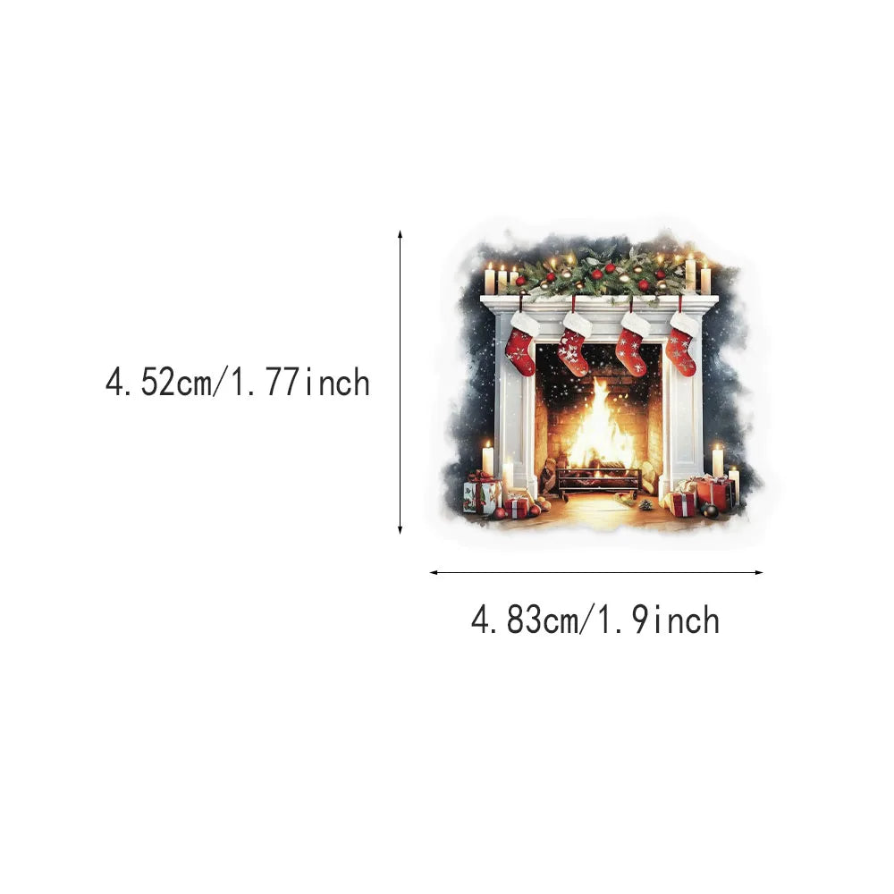 50PCS Christmas Watercolor Scene Fireplace Stickers Set Fun Stickers DIY Brochure Decorative Notebook Tablet Toy Stickers