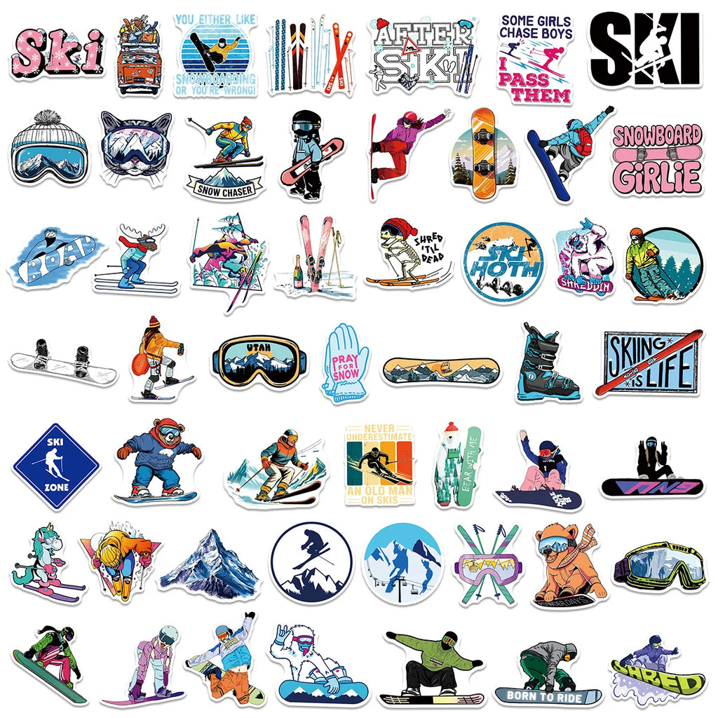 50/100 Pcs Ski Cartoon Sports Theme Colorful Stickers for Phone Suitcase File Holder Diary Stationery Box Removable Decals