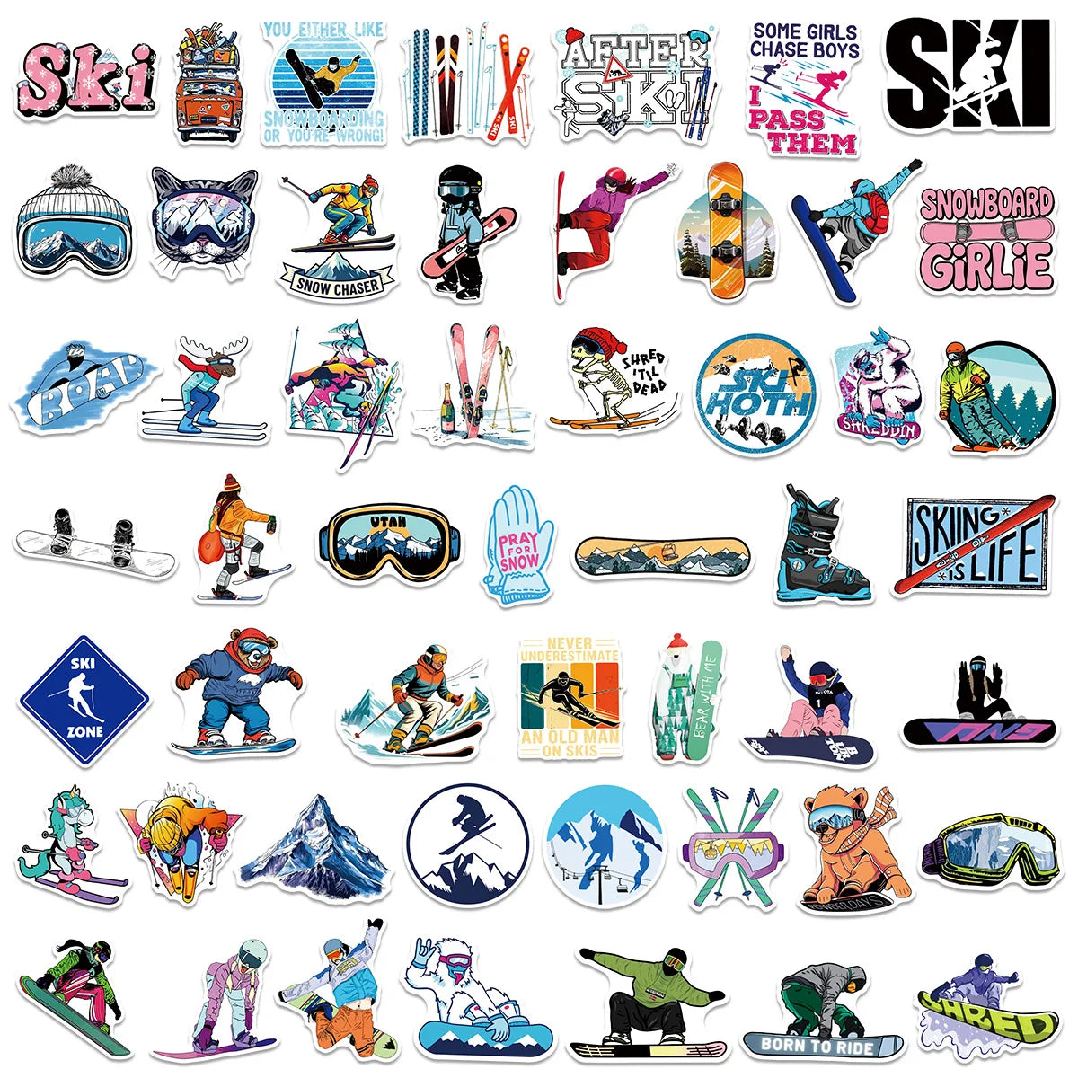 50/100 Pcs Ski Cartoon Sports Theme Colorful Stickers for Phone Suitcase File Holder Diary Stationery Box Removable Decals
