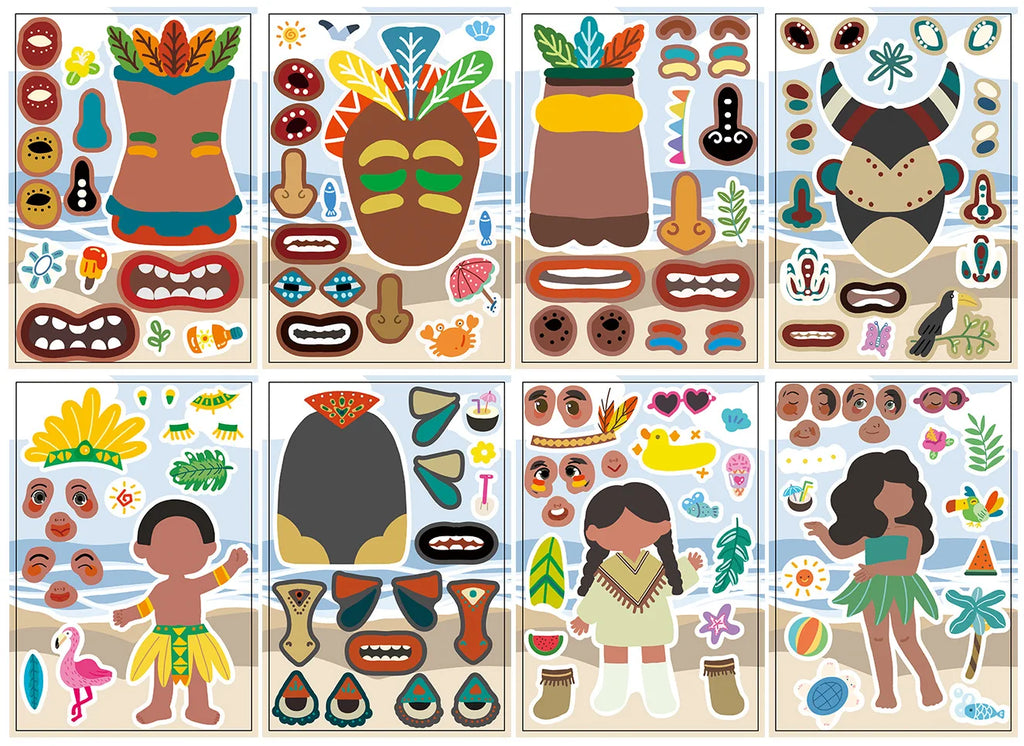 Variety Of 8PCS Cartoon Make a Face Change Sticker DIY Decoration Phone Notebook Pen Stationery Sticker For Children Rewards