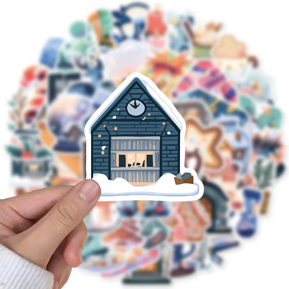 50PCS Cartoon Blue Christmas Graffiti Sticker Crystal Ball Warm Winter Phone  Environmental Protection Festival Queue Sticker