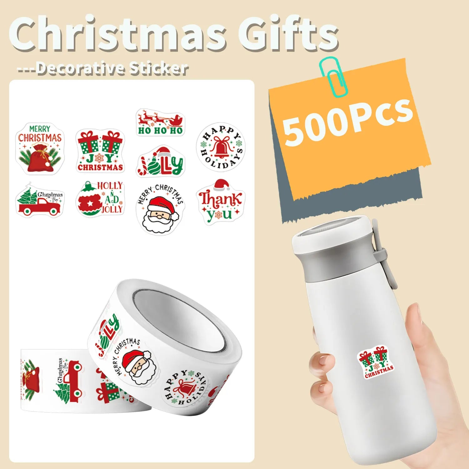 500Pcs Irregular Merry Christmas Gift Stickers 2.5cm/1'' DlY Craft Decoration Festival Scrapbooking Labels Gift Sealing