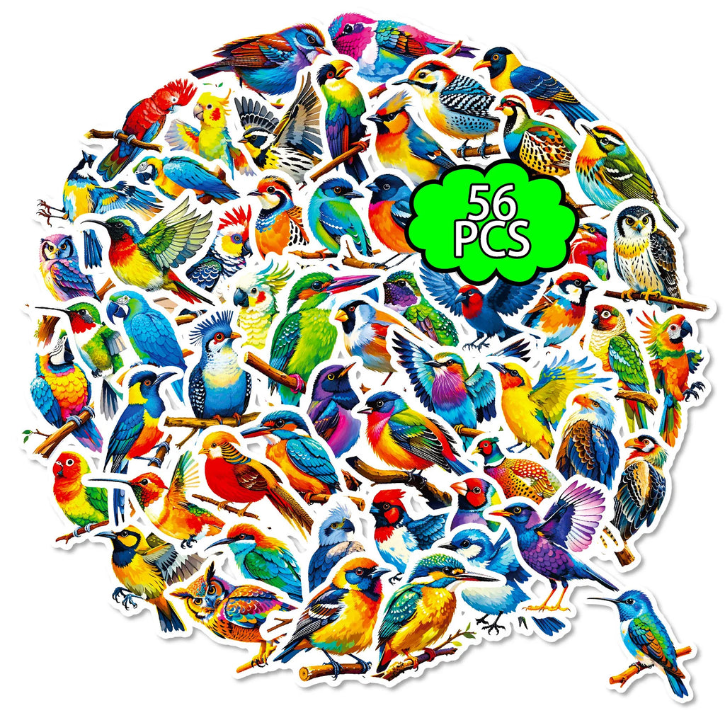 56/112 Pcs Colorful Bird Doodle Stickers Clear Pattern Non Trace Adhesive for Phone Window Fridge Furniture Envelope Decals