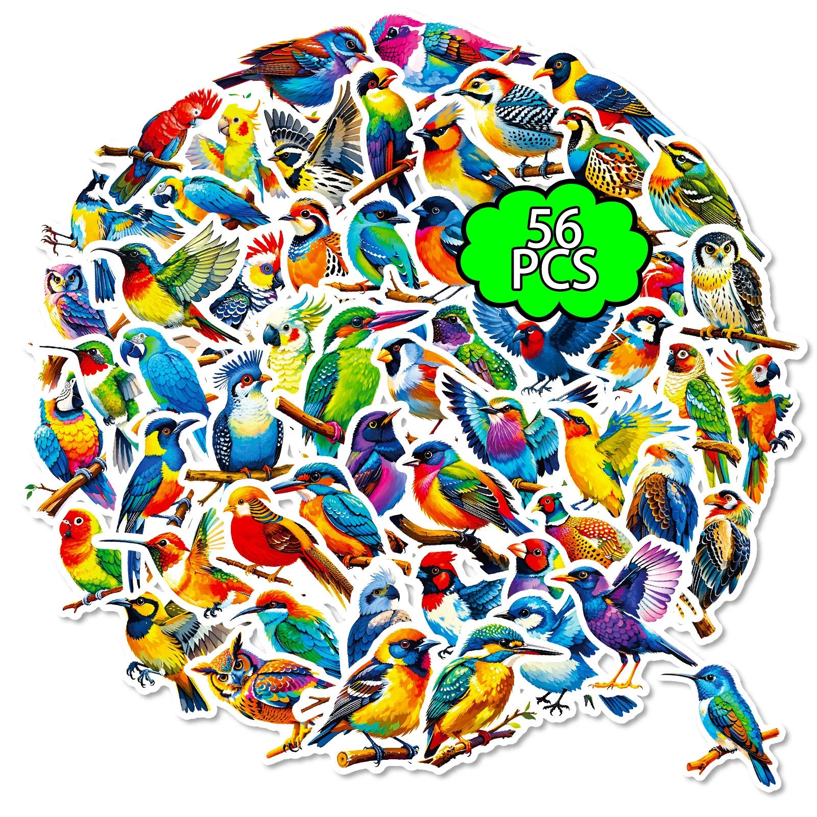 56/112 Pcs Colorful Bird Doodle Stickers Clear Pattern Non Trace Adhesive for Phone Window Fridge Furniture Envelope Decals