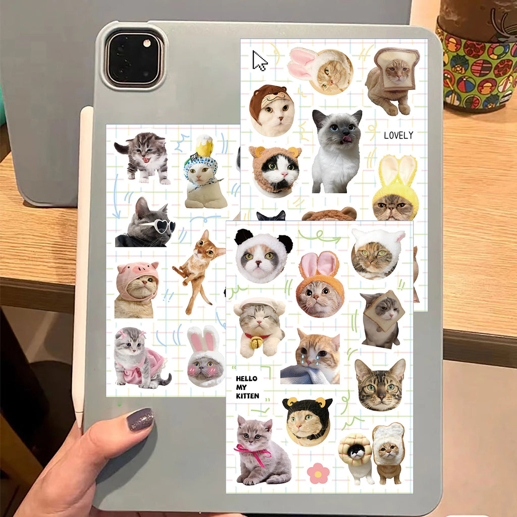 8/16Pcs Kawaii Cartoon Cute Cat Collage Sticker Nostalgia Art Picture Skateboard Bicycle Aesthetic Cool Collages Design﻿