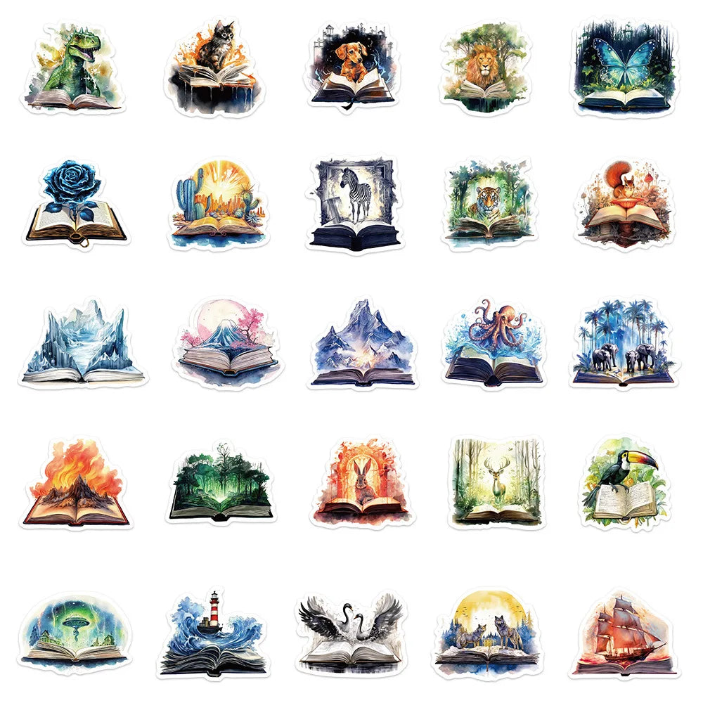 50/100PCS Magic Book Stickers Laptop Luggage Handbooks Graffiti Decoration Waterproof DIY Stationery Stickers