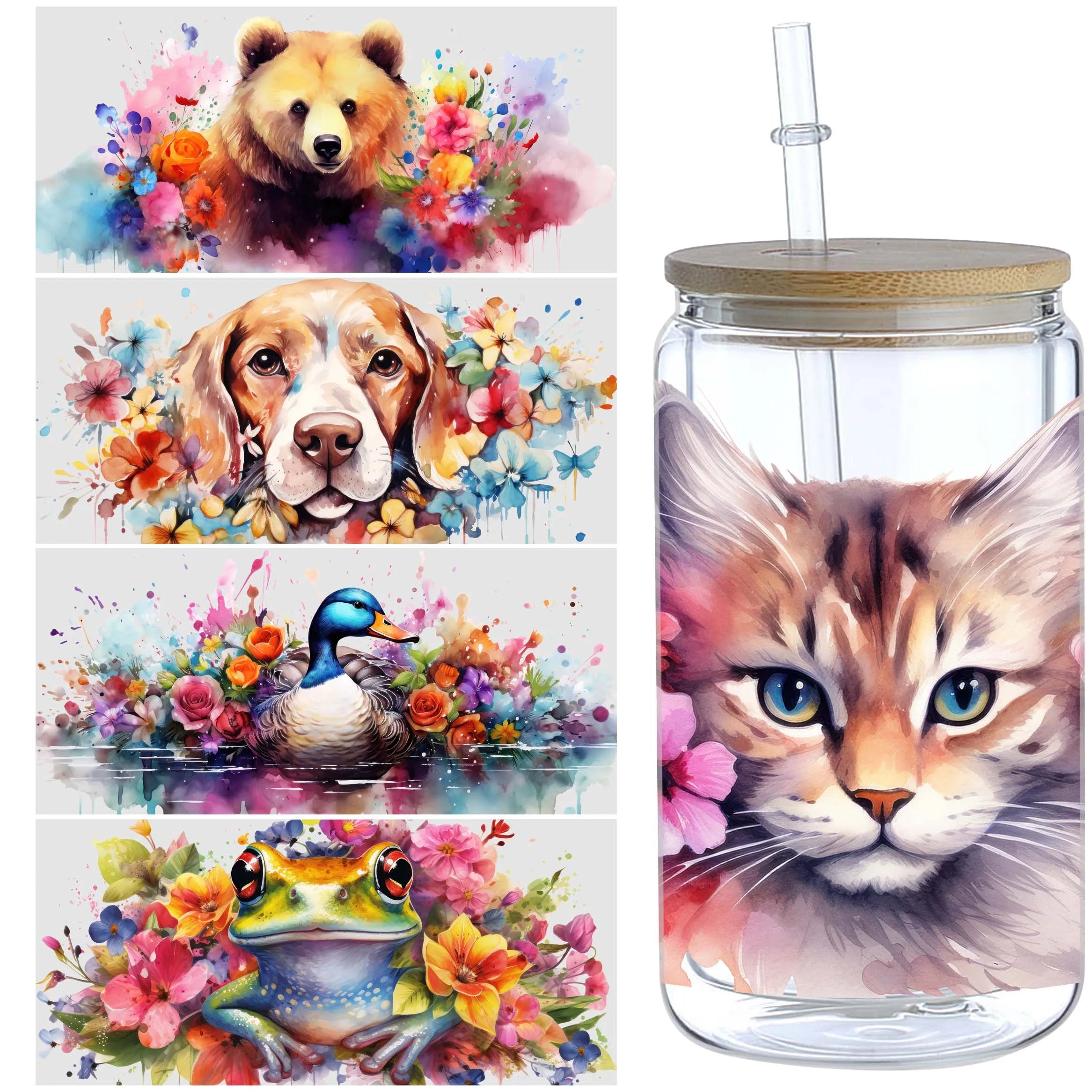 5 sheet Animal UV DTF Cup Stickers, DTF Transfer Stickers, Waterproof Wipe Transfer Paper for 16oz Glass, Mug, Crafts, Furniture
