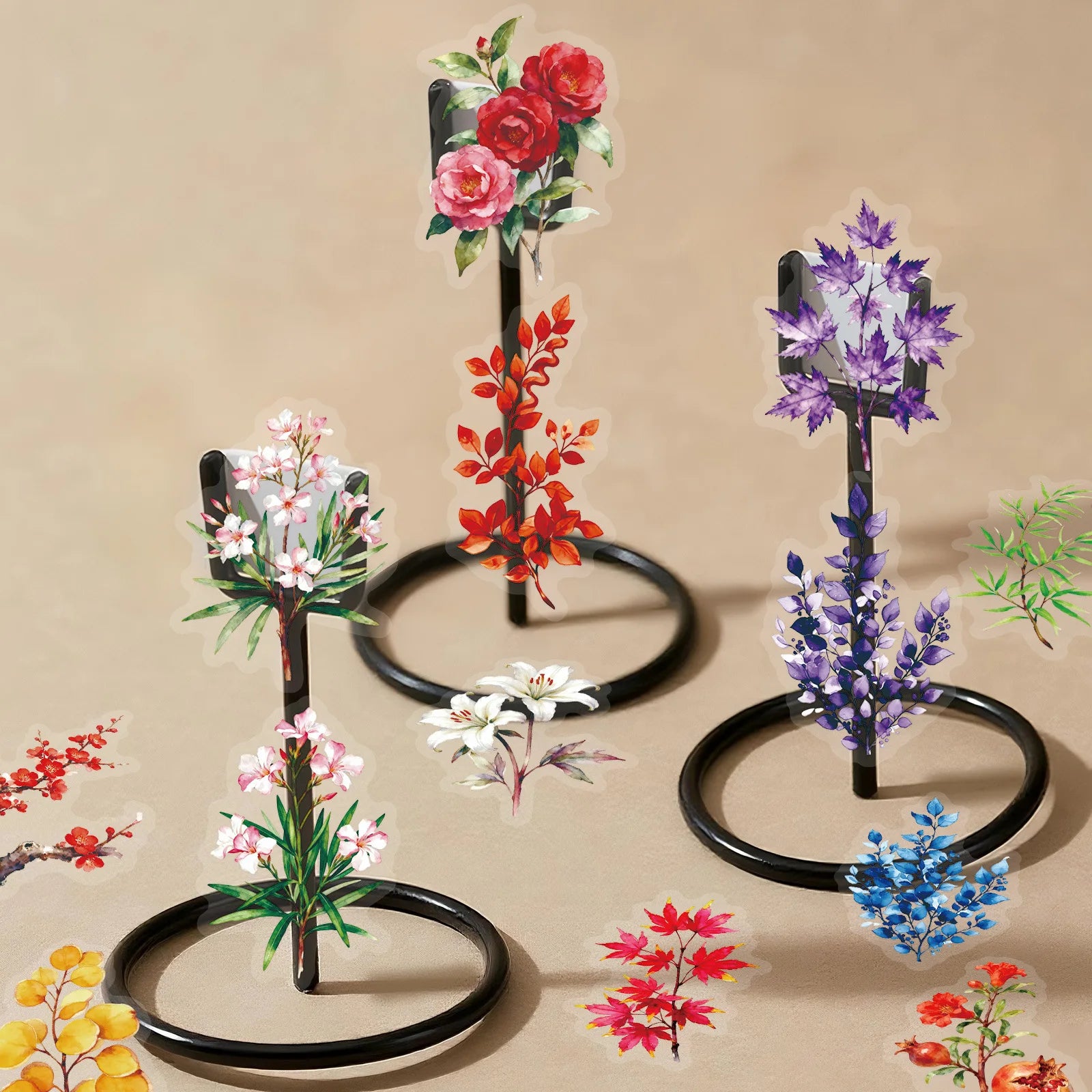 56/112 Pcs Vintage Colorful Floral PET Clear Waterproof Stickers for Decor Stationery Box Vase Drawer Storage Box Notebook