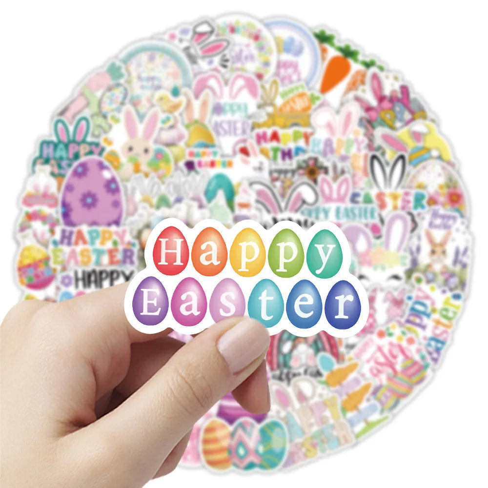 50-Pack Cartoon Easter Graffiti Stickers Creative Egg Design Waterproof Decals for Notebook Water Cup Luggage Stationery