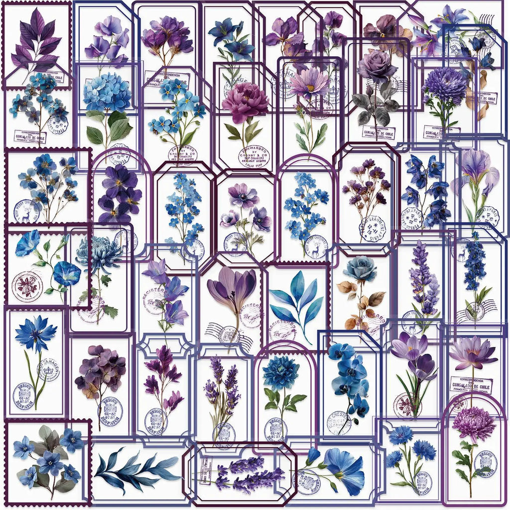 50/100PCS Waterproof Transparent PET Decorative Guitar Notebook Stationery Stickers Cartoon Purple Flower Stickers Pack
