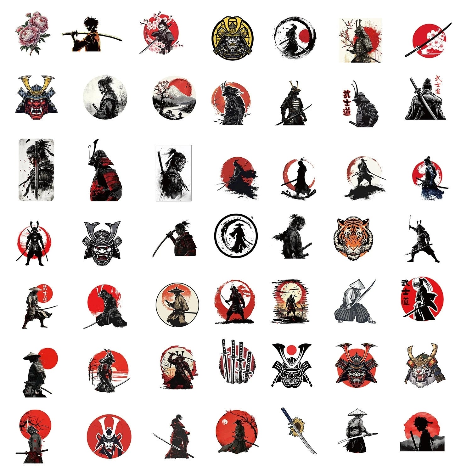 50/100Pcs Japanese Samurai Bushido Stickers Waterproof DIY Cool Gift DIY Stickers for Guitar Helmet Phone Laptop Stickers