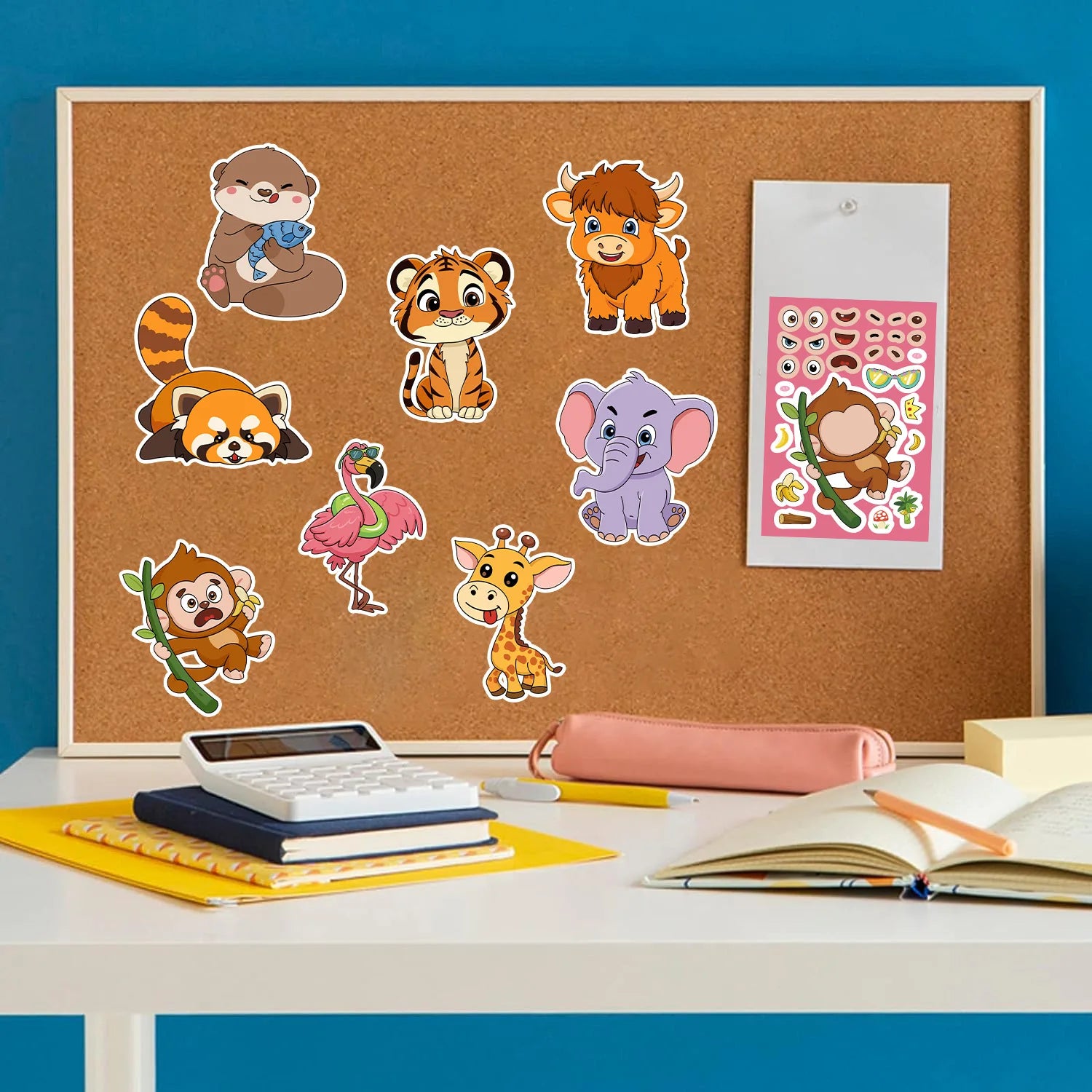 8/16/24PCS Animal Face Changing Collar Cute Cartoon DIY Notebook Phone Stationery Box Decorative Stickers