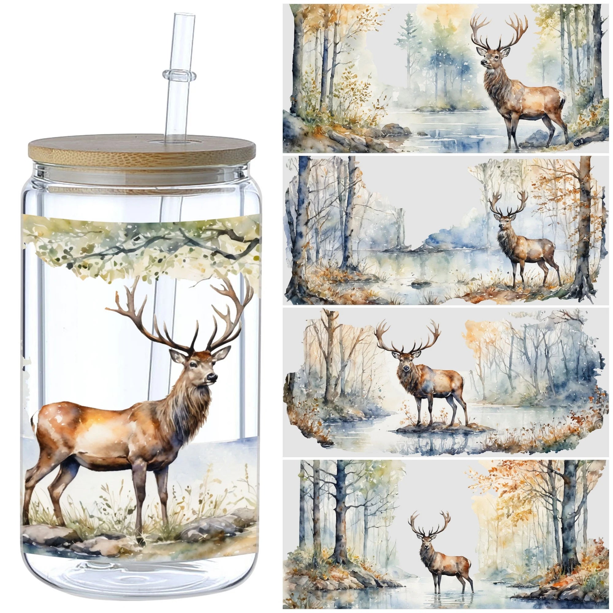 5 sheet Deer UV DTF Cup Stickers, DTF Transfer Stickers, Waterproof Wipe Transfer Paper for 16oz Glass, Mug, Crafts, Furniture