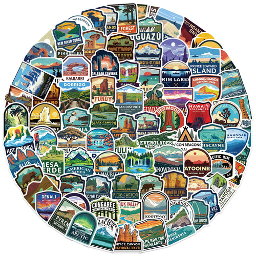 100PCS Cartoon National Park Graffiti Stickers DIY Decoration Guitar Notebook Luggage DIY Waterproof Stationery Stickers