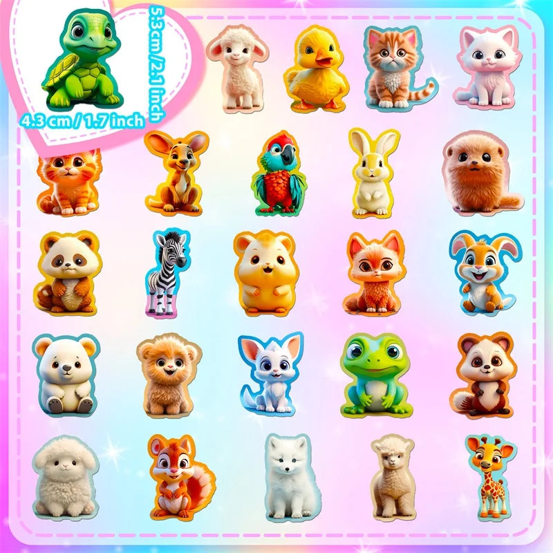 10/30/50PCS Cute 3D Cartoon Animal PVC Sticker Aesthetic Chidlren's Stationery Decoration Scrapbooking School Supplies for Kids