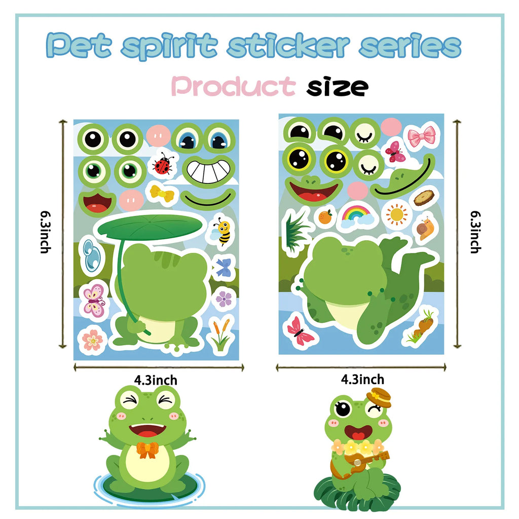 8/16/24Pcs Cartoon Frog Puzzle Large Size Make a Face Stickers for DIY Toys Decoration on Suitcase Fridge Album Notebook Decals