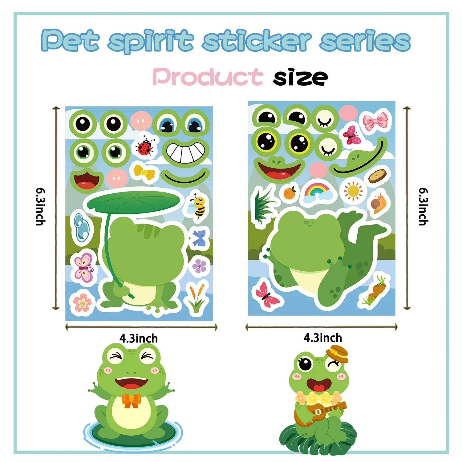 8/16/24Pcs Cartoon Frog Puzzle Large Size Make a Face Stickers for DIY Toys Decoration on Suitcase Fridge Album Notebook Decals