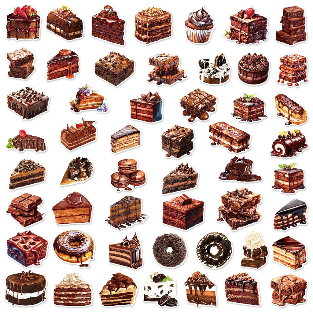 50/100Pcs Chocolate & Matcha Dessert Cake Doodle Stickers, Stationery Decor Decals Notebook Lunch Box Fridge Luggage Stickers