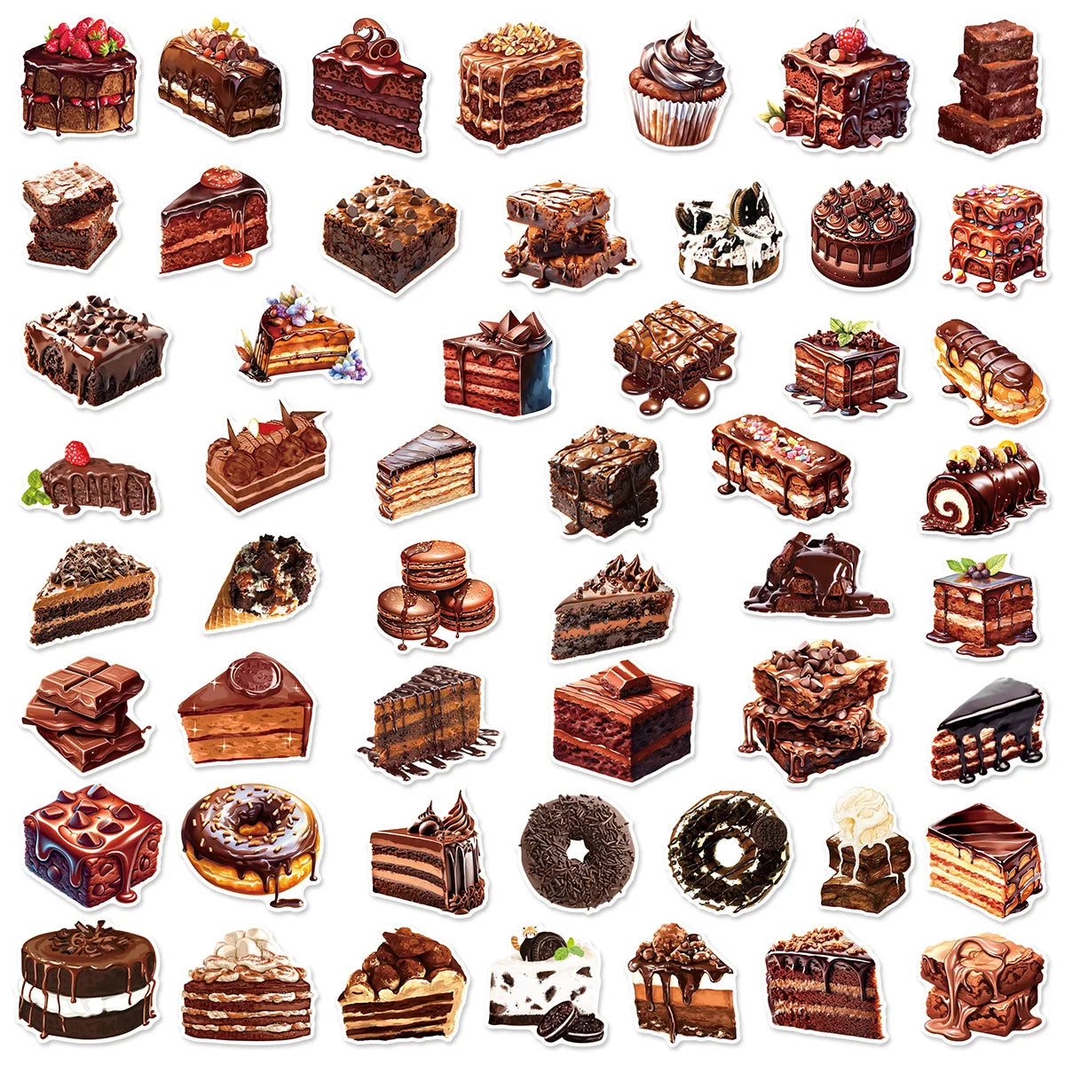 50/100Pcs Chocolate & Matcha Dessert Cake Doodle Stickers, Stationery Decor Decals Notebook Lunch Box Fridge Luggage Stickers