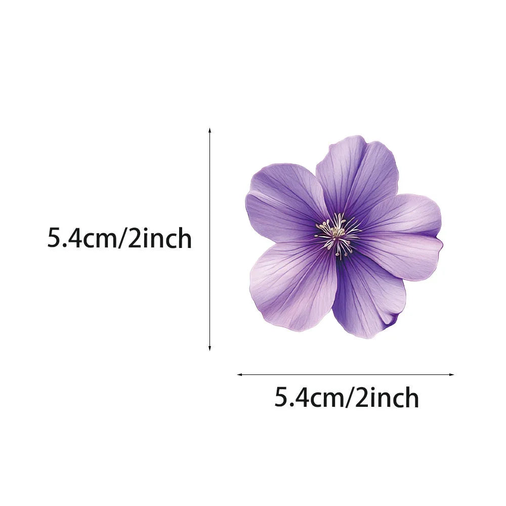 50Pcs Cartoon Purple Flower Sticker Packs Waterproof Transparent PET Decor Guitar Notebook Stationary Stickers