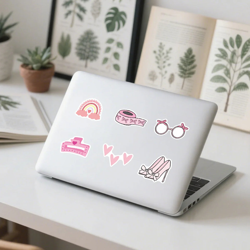 50-Pack Cute Pink Doodle Stickers Water Bottles Laptops Creative Stationery Notebook Waterproof Decor Stickers