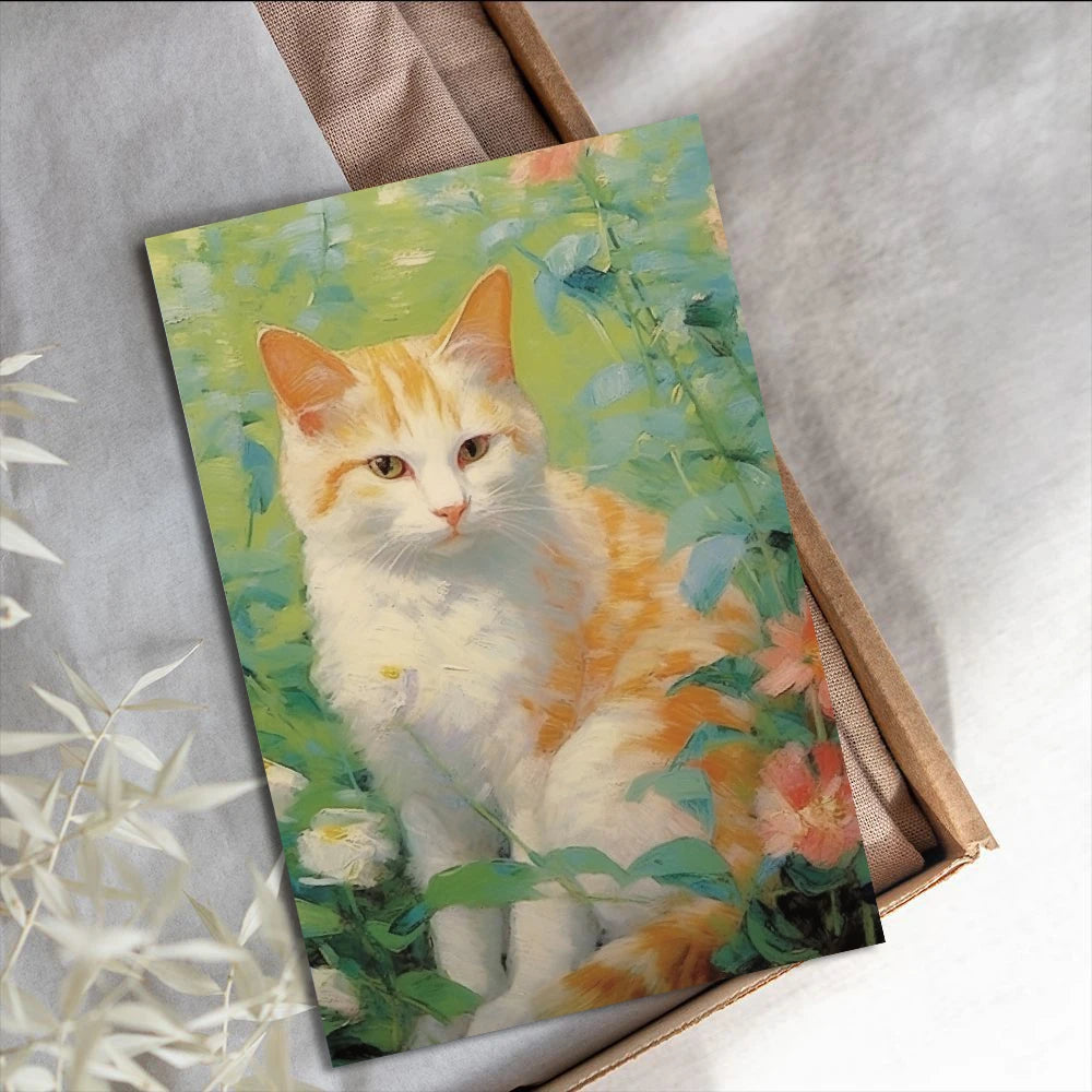 10PCS 10×15CM Oil Painting Of A Kitten Posters Sticker Graffiti Cafe Laptop Wall Decor For Room Creative Art Pictures Sticker
