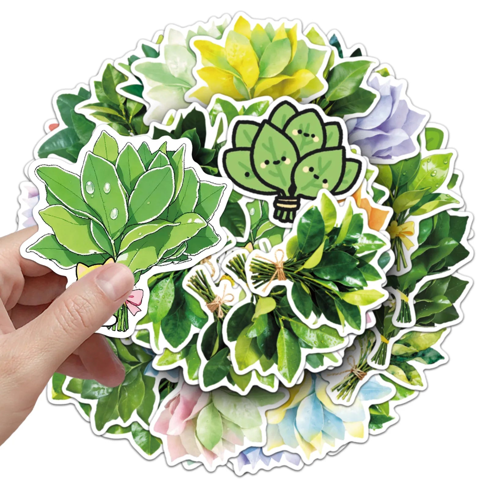 50/100PCS Blessing Grapefruit Leaf Stickers Cartoon Plant Leaves Waterproof Decoration Refrigerator Stationery Stickers