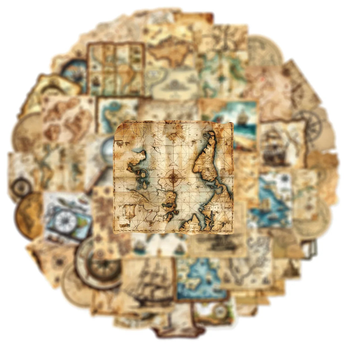 50/100PCS Vintage Map Doodle Stickers For Decorating Luggage Notebooks Desks Stationery Boxes Drawers Mobile Phones Computers