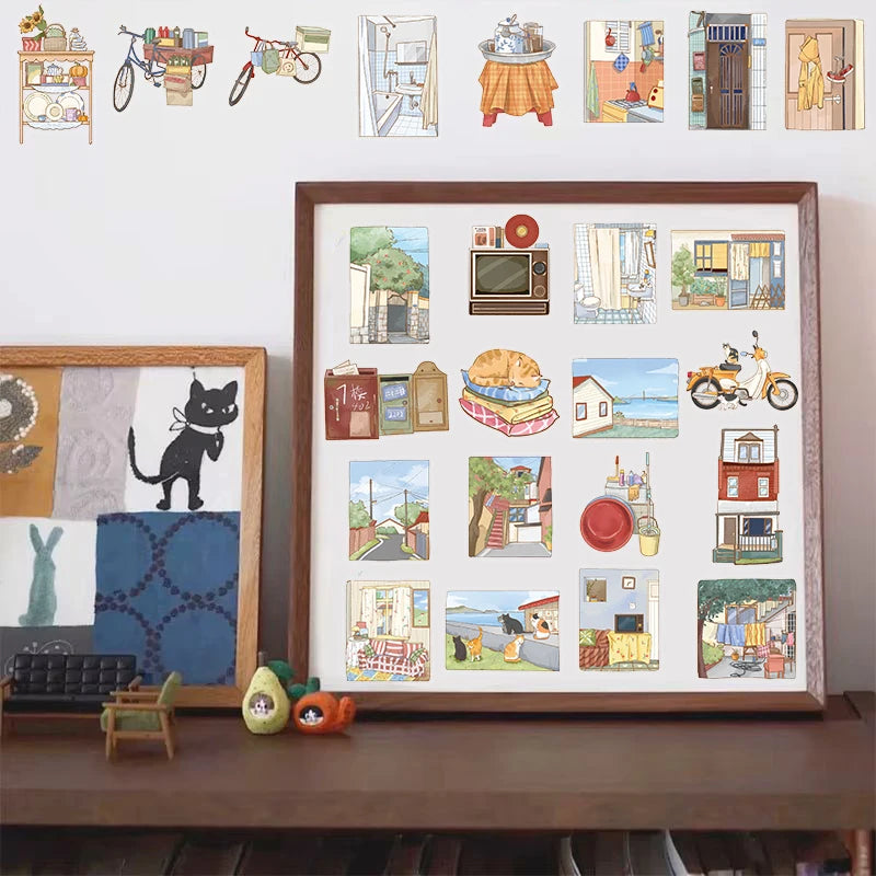 50PCS Alley houses Sticker Notebook Graffiti Landscape Waterproof Coffee Laptop Luggage Fashion Skateboard Harajuku Sticker