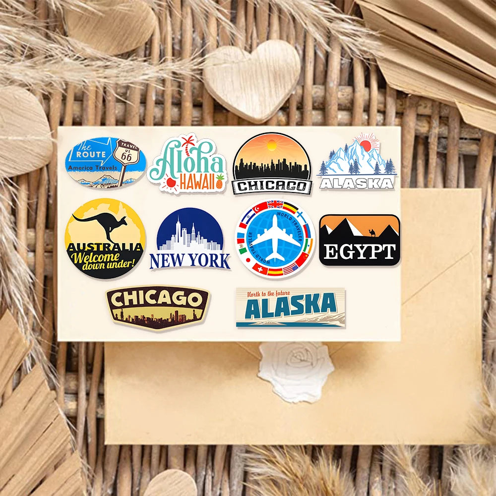 30PCS US Popular Route 66 Cartoon Fun Sticker Pack DIY Manual Account Phone Case Notebook Skateboard