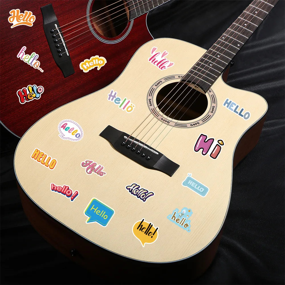 50-Pack Cartoon Greeting Hello Sticker Waterproof Decor for Phone Tablet Guitar Notebook Luggage Durable Cartoon Hello Stickers