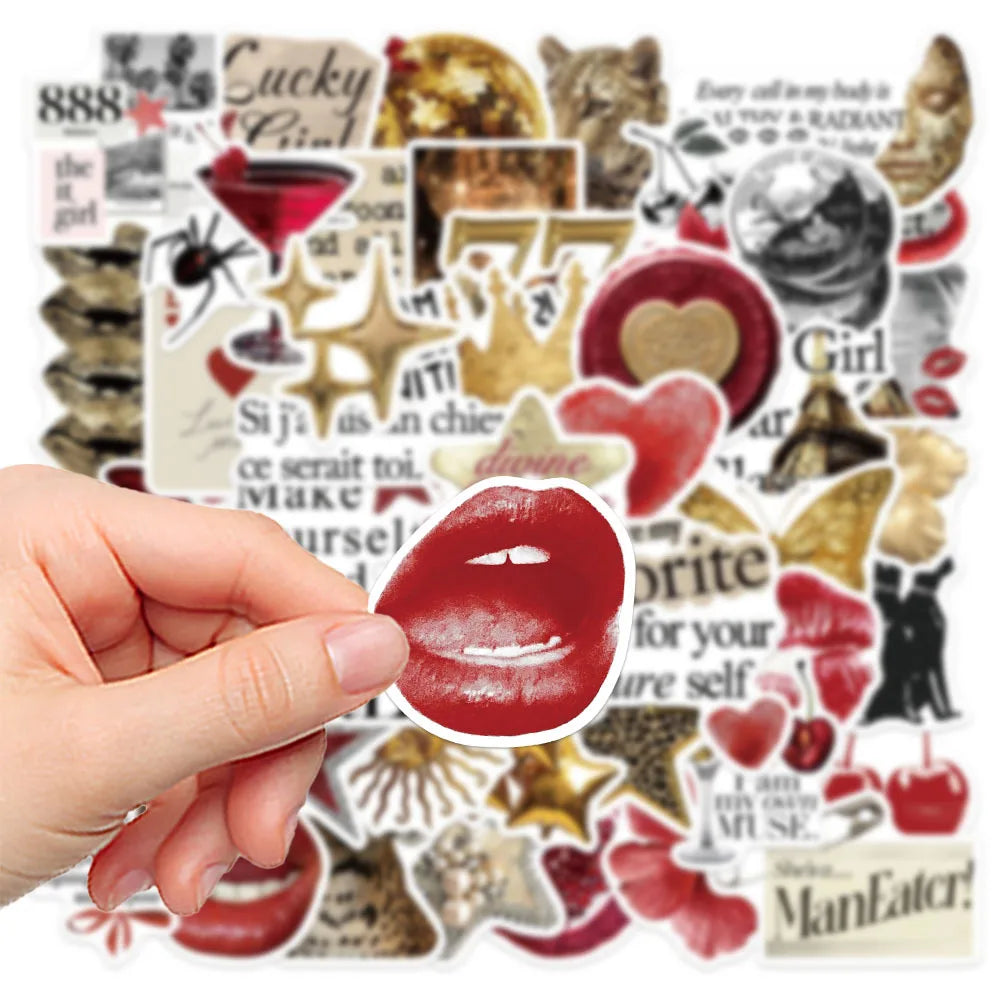 50-100PCS Gold & Red Y2K Stickers DIY Account Phone Cases Water Cups Computer Decoration Waterproof Stickers