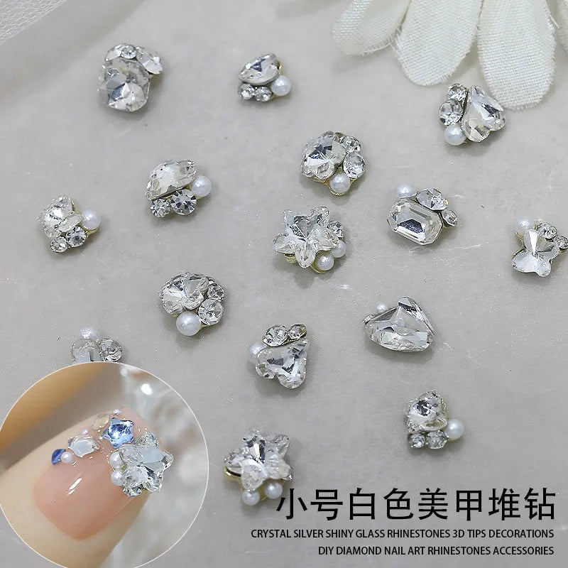 Luxury Stacked Nail Arts Accessories Mini Heart-shaped Axe-shaped Designs Nail Charms Pearl Rhinestones For 3D Nails Decorations