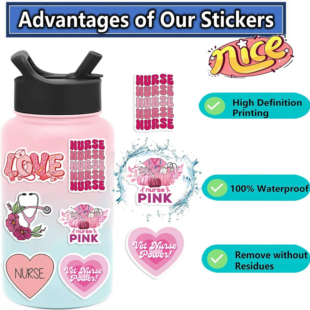 50/100PCS Pink Nurse Graffiti Stickers Decorative Guitar Luggage DIY Waterproof Stationery Notebook Stickers