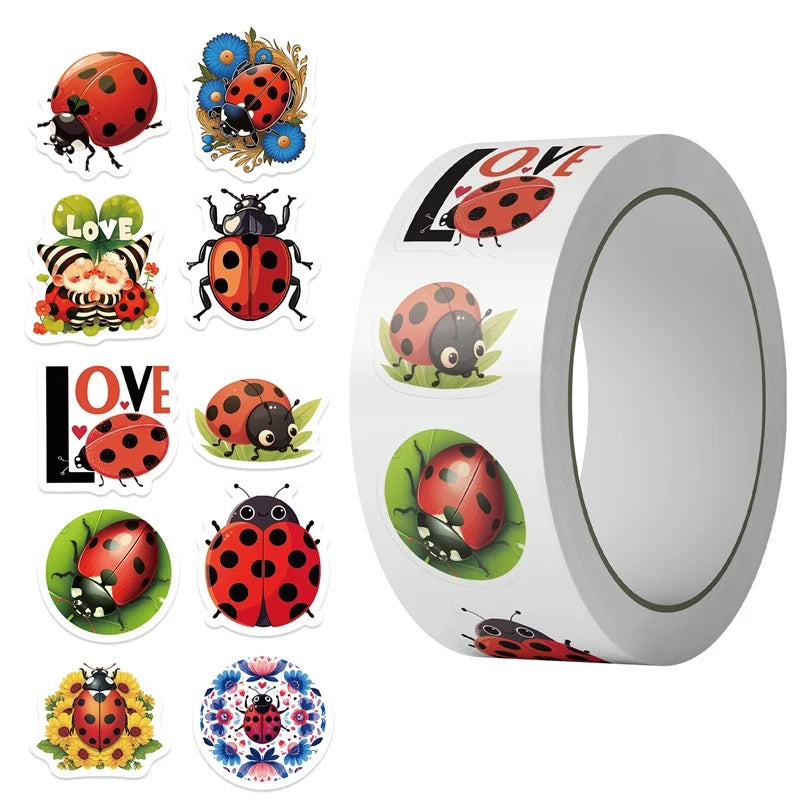 500PCS Kawaii Red Bug Sticky Paper Sticker Labels Thank You Sticker Sealing DIY Decoration Scrapbooking Supplies for Kids