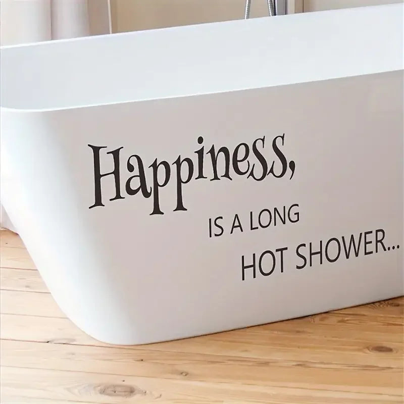 Black Western Theme Bathroom Wall Decal - "Happiness is a Long Hot Shower" Self-Adhesive Home Decor Sticker for Bathtub and Show