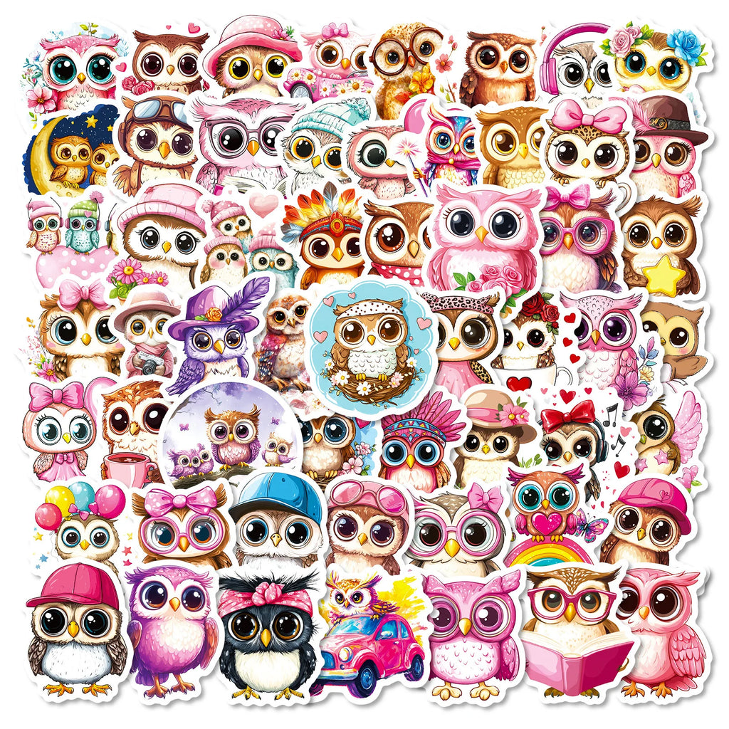 56/112 Pcs Pink Big Eye Owl Cute Doodle Stickers DIY for Scrapbook Notebook Stationery Box Phone Lunch Box Reward Decals