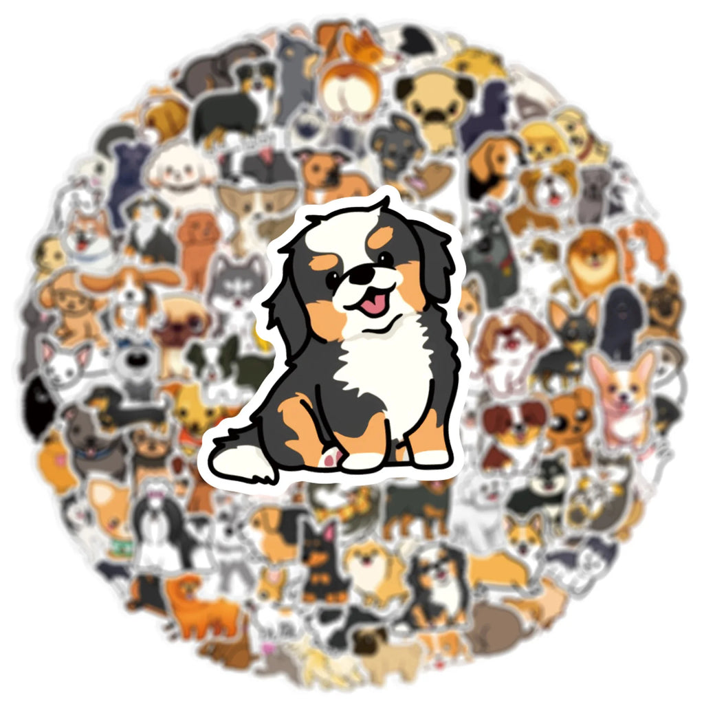 100 Pcs Small Size Cute Dog Graffiti Stickers, Water Cup Stationery Box DIY Decorative Waterproof Stickers