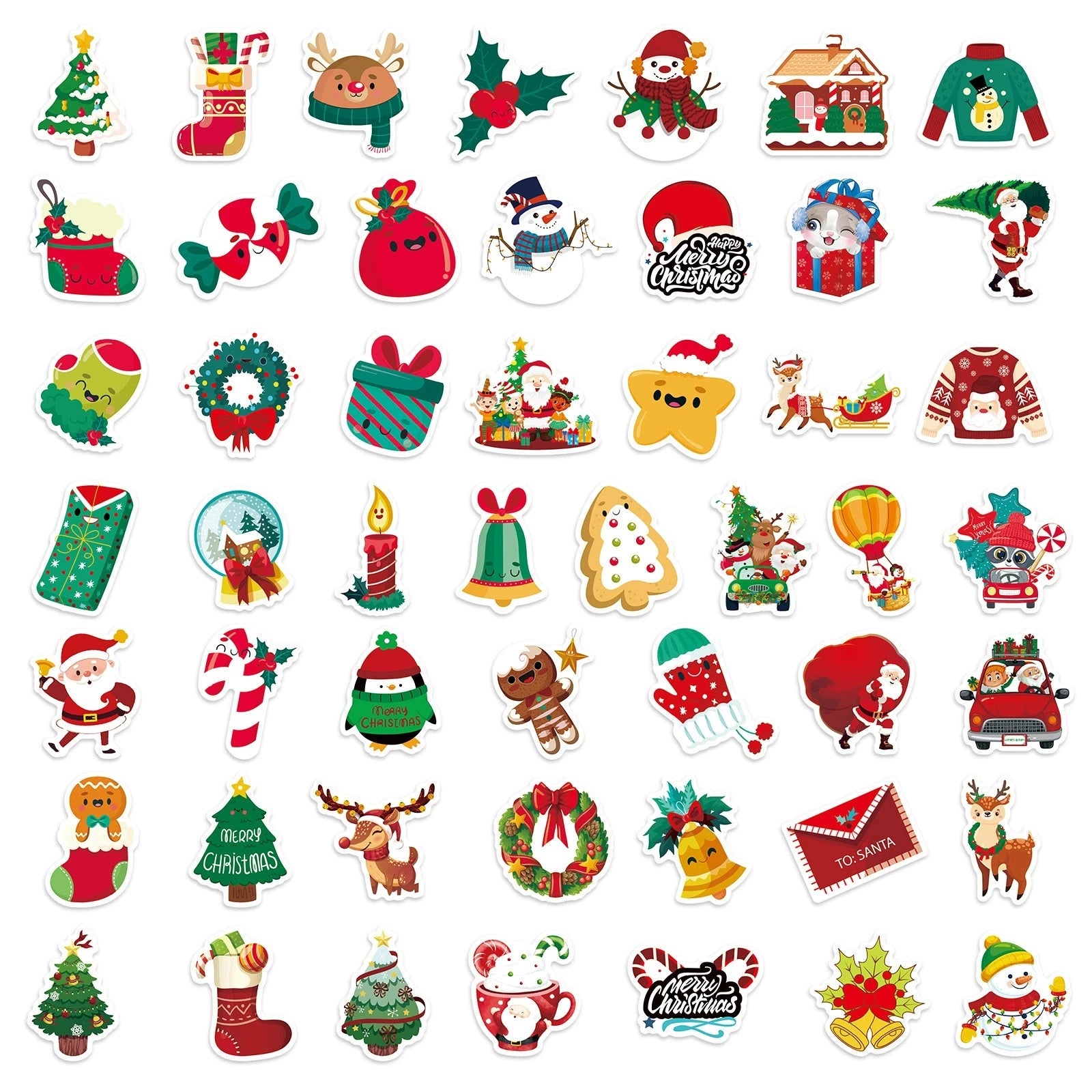 100PCS Red Christmas Theme Waterproof Stickers Decorative Windows Gifts Water Cups Stationery Stickers