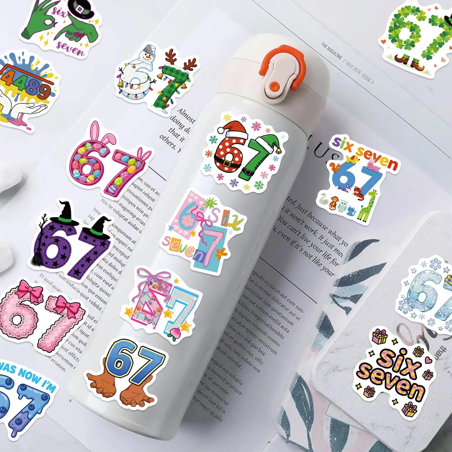 50/100PCS Cartoon Number 67 Doodle Stickers, Creative Decals for Guitar Notebook Suitcase Stationery Phone Case DIY Decor