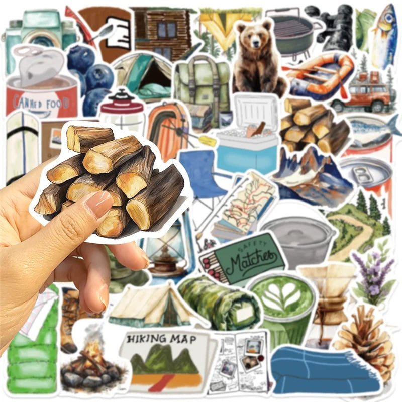 10/30/50PCS Watercolor Outdoor Camping PVC Sticky Sticker Aesthetic DIY Decoration Scrapbooking School Supplies for Kids